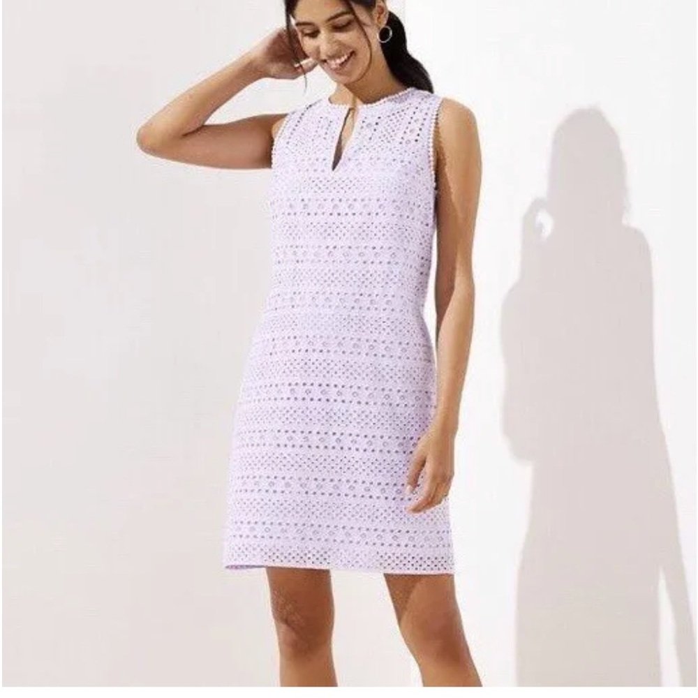 Loft levander purple eyelet vneck cotton mini dress size 6